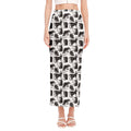Black And White Rat Pattern Print Side Slit Maxi Skirt