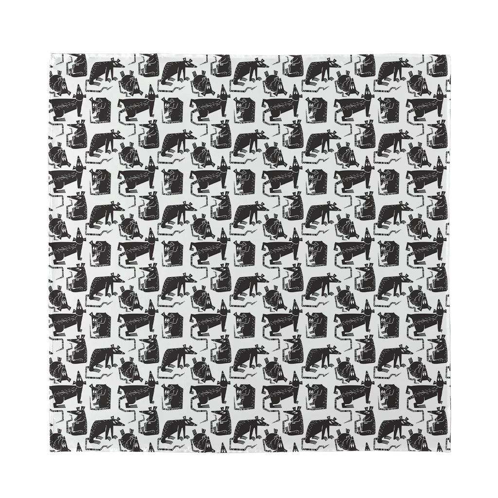 Black And White Rat Pattern Print Silk Bandana