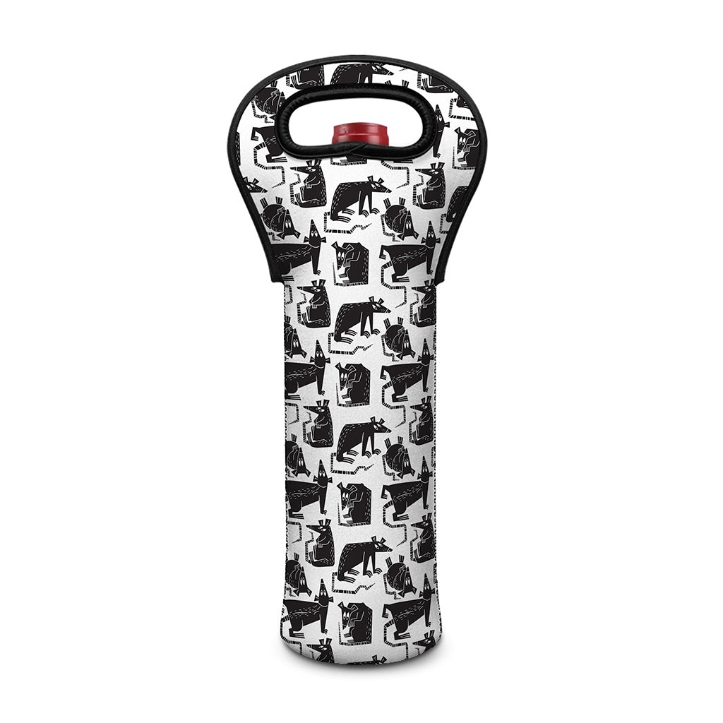 Black And White Rat Pattern Print Single Neoprene Wine Tote