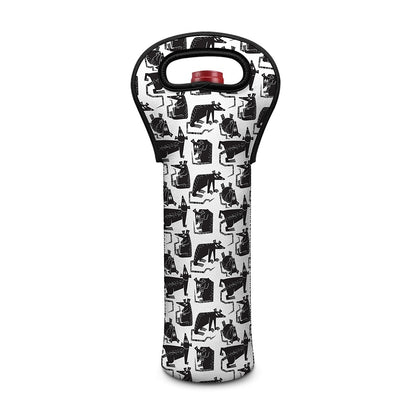 Black And White Rat Pattern Print Single Neoprene Wine Tote