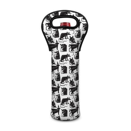 Black And White Rat Pattern Print Single Neoprene Wine Tote