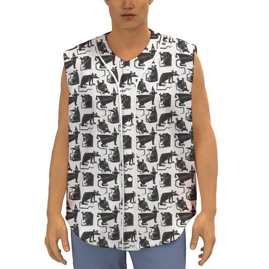 Black And White Rat Pattern Print Sleeveless Baseball Jersey