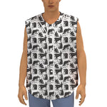 Black And White Rat Pattern Print Sleeveless Baseball Jersey