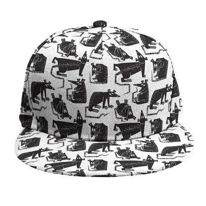 Black And White Rat Pattern Print Snapback Cap