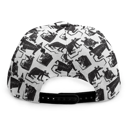 Black And White Rat Pattern Print Snapback Cap