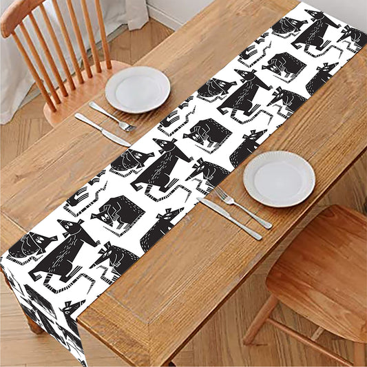 Black And White Rat Pattern Print Table Runner