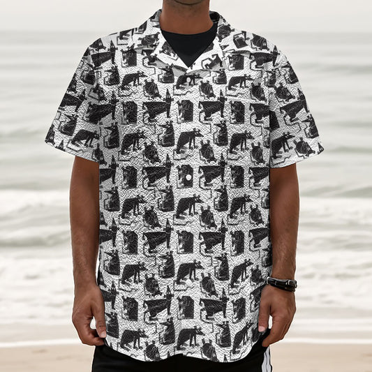 Black And White Rat Pattern Print Textured Short Sleeve Shirt