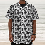 Black And White Rat Pattern Print Textured Short Sleeve Shirt