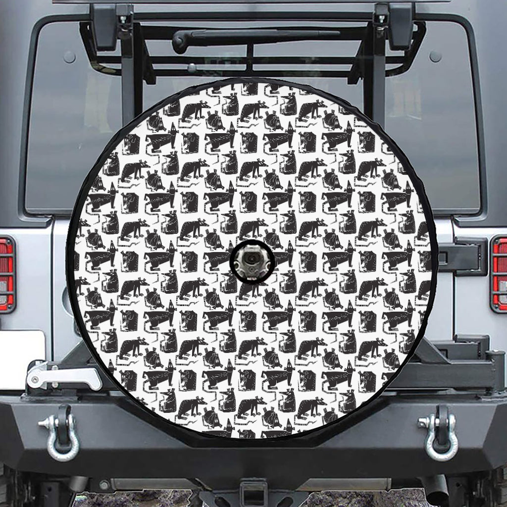 Black And White Rat Pattern Print Tire Cover With Camera Hole