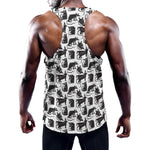 Black And White Rat Pattern Print Training Tank Top