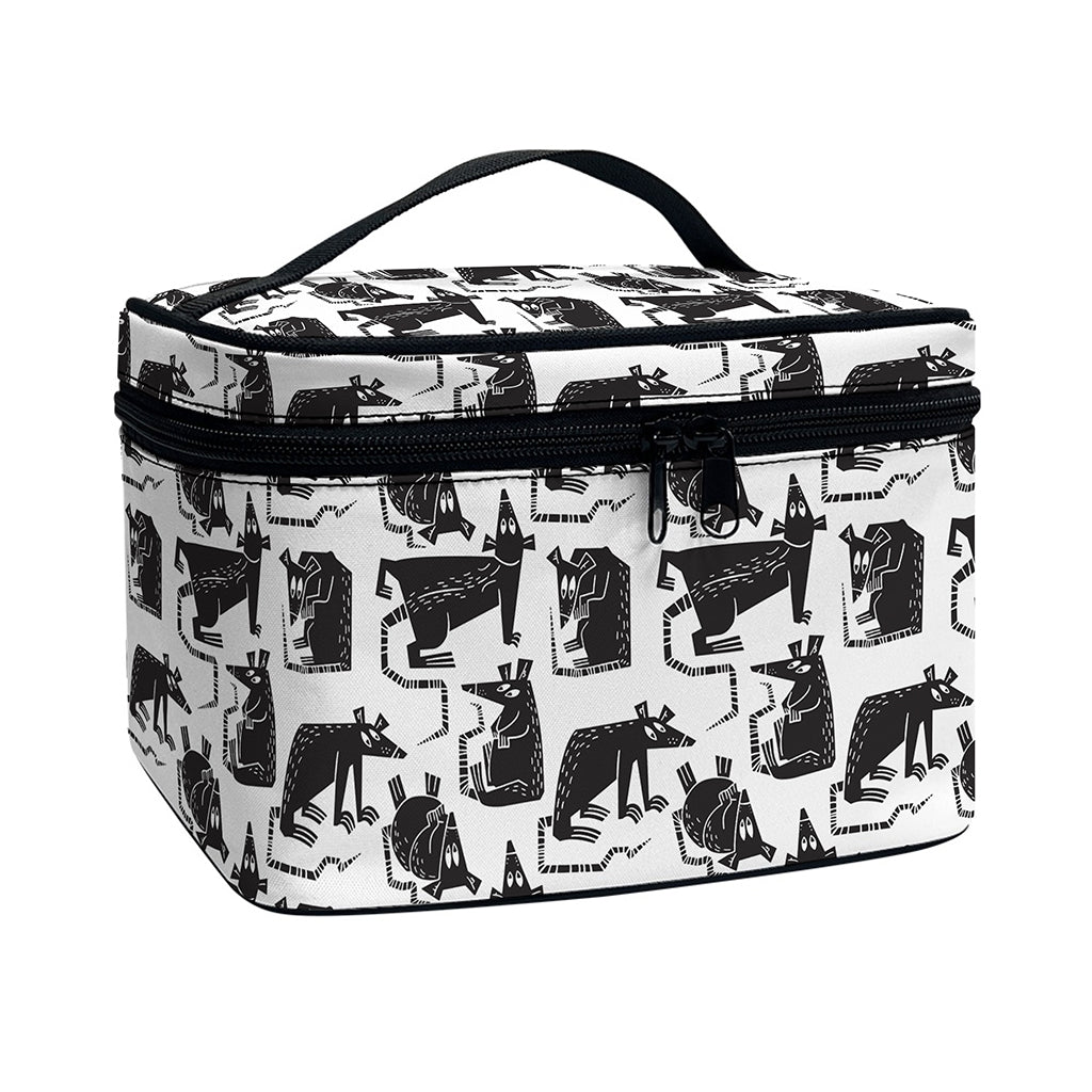 Black And White Rat Pattern Print Travel Makeup Bag