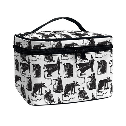 Black And White Rat Pattern Print Travel Makeup Bag