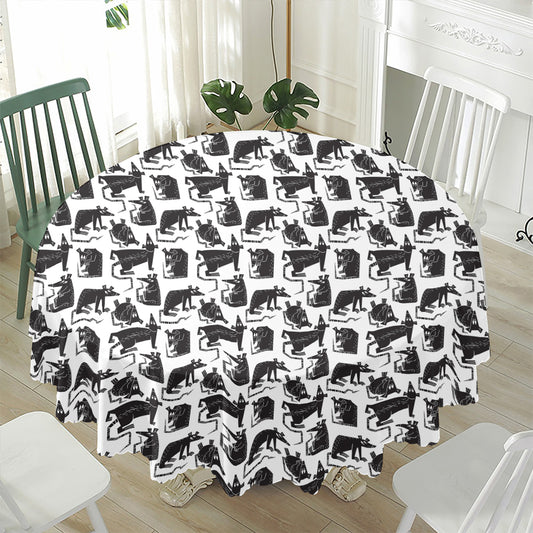 Black And White Rat Pattern Print Waterproof Round Tablecloth