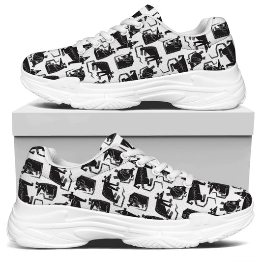 Black And White Rat Pattern Print White Chunky Shoes