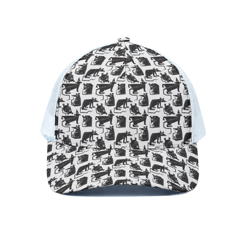 Black And White Rat Pattern Print White Mesh Trucker Cap