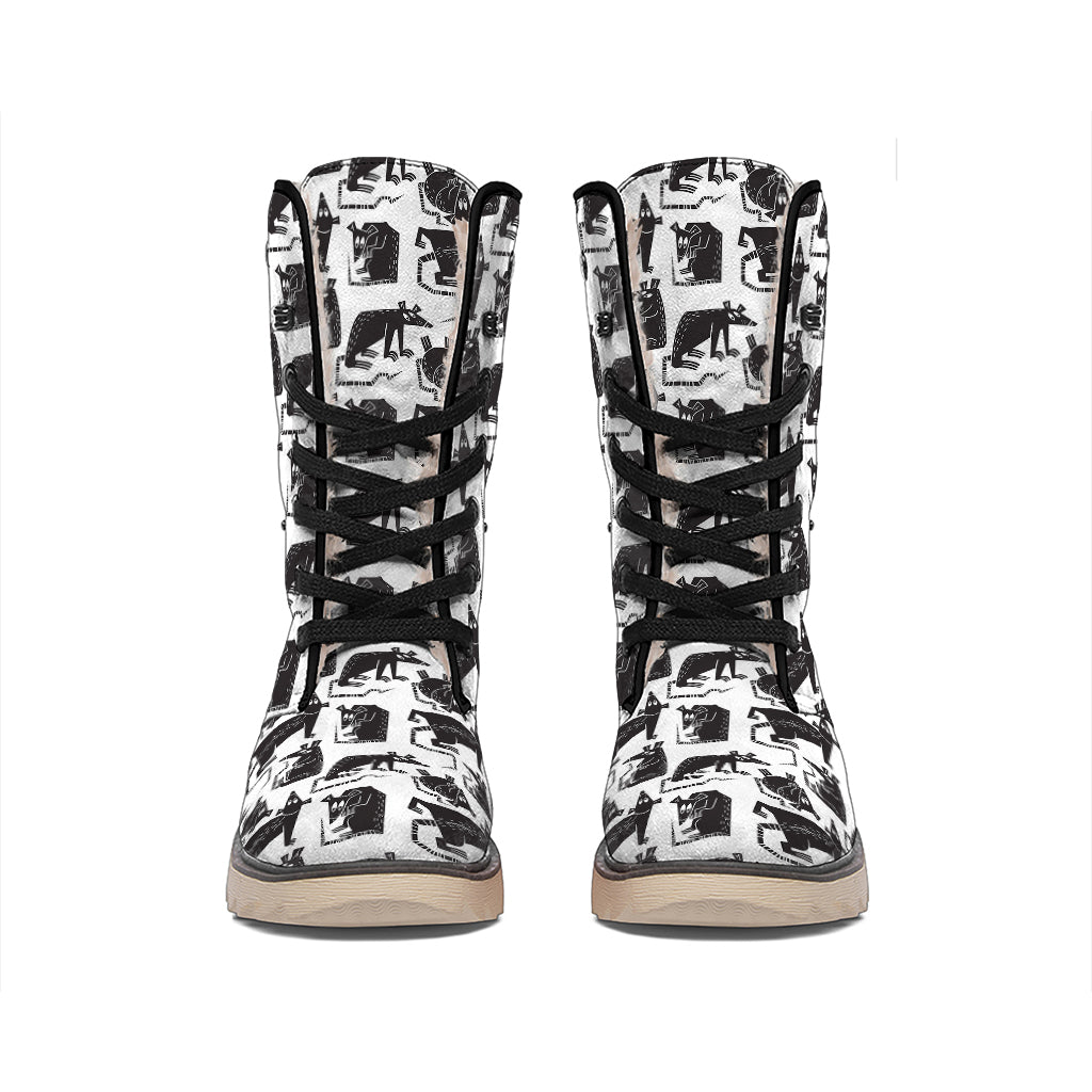 Black And White Rat Pattern Print Winter Boots