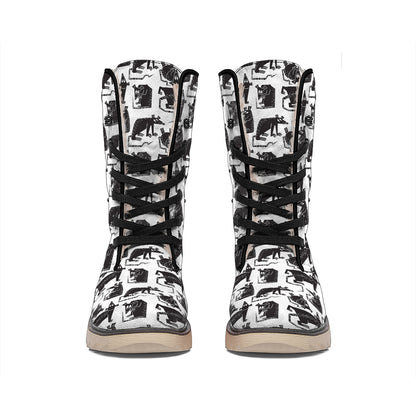 Black And White Rat Pattern Print Winter Boots