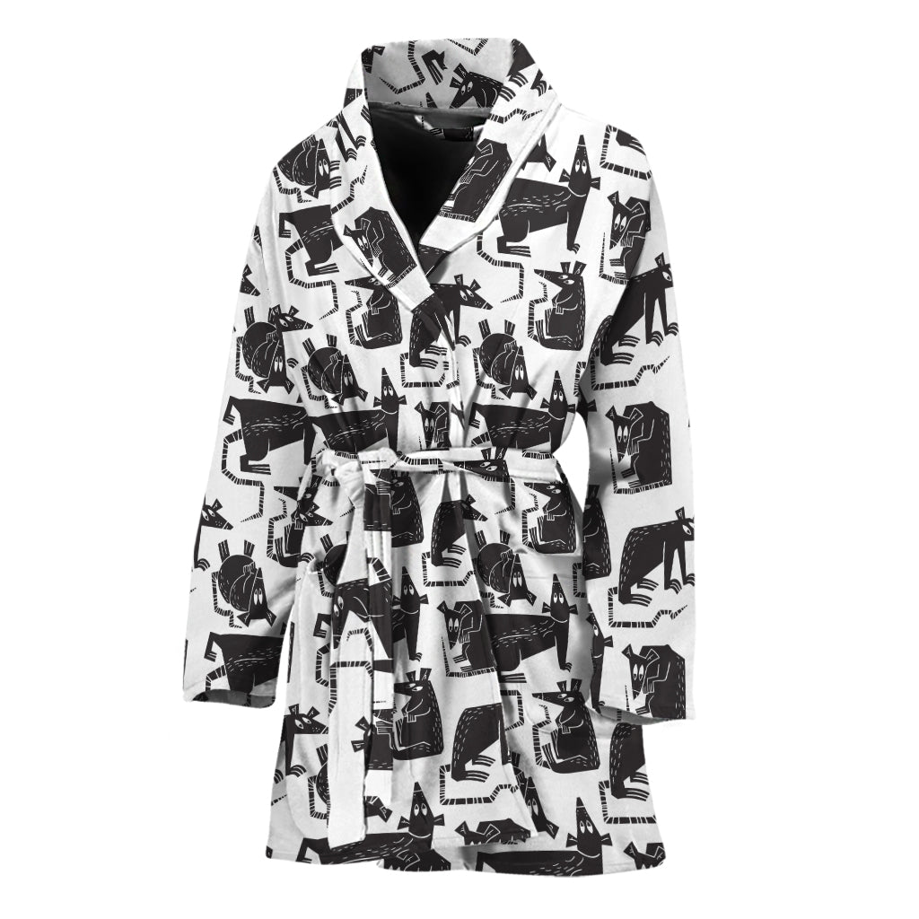 Black And White Rat Pattern Print Women's Bathrobe