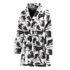 Black And White Rat Pattern Print Women's Bathrobe