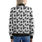 Black And White Rat Pattern Print Women's Bomber Jacket