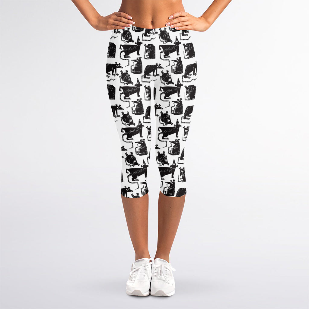 Black And White Rat Pattern Print Women's Capri Leggings