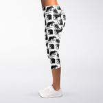 Black And White Rat Pattern Print Women's Capri Leggings