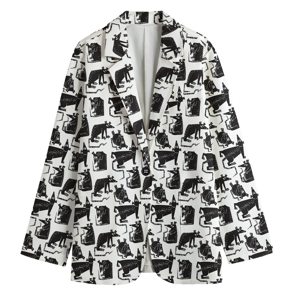 Black And White Rat Pattern Print Women's Cotton Blazer