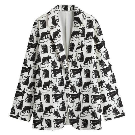 Black And White Rat Pattern Print Women's Cotton Blazer