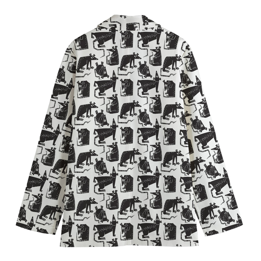 Black And White Rat Pattern Print Women's Cotton Blazer