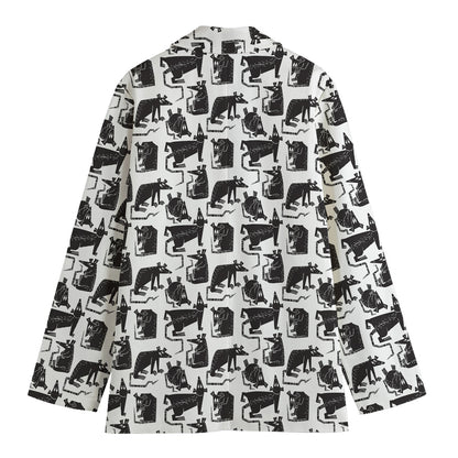 Black And White Rat Pattern Print Women's Cotton Blazer