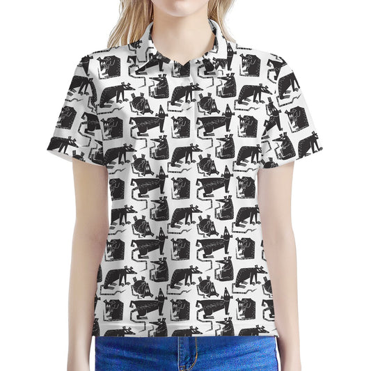 Black And White Rat Pattern Print Women's Polo Shirt