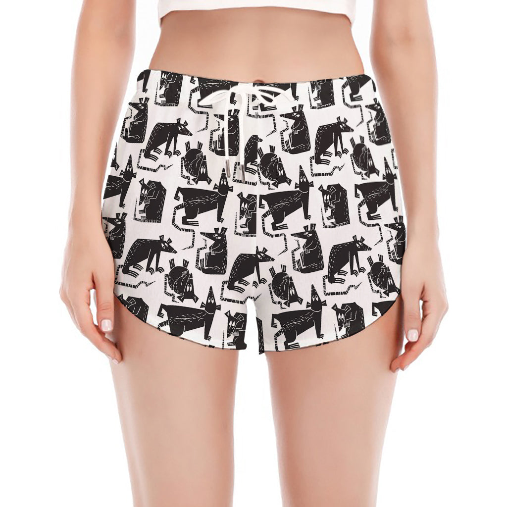 Black And White Rat Pattern Print Women's Split Running Shorts