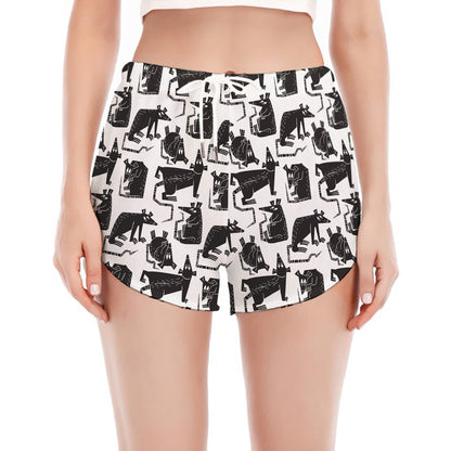 Black And White Rat Pattern Print Women's Split Running Shorts