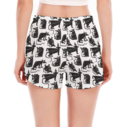 Black And White Rat Pattern Print Women's Split Running Shorts