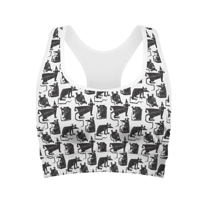 Black And White Rat Pattern Print Women's Sports Bra