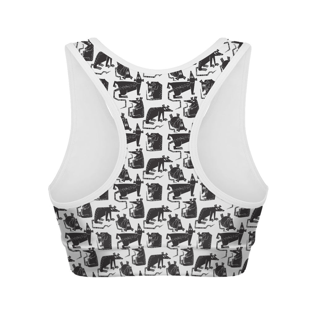 Black And White Rat Pattern Print Women's Sports Bra