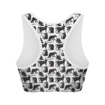 Black And White Rat Pattern Print Women's Sports Bra