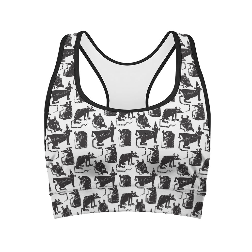 Black And White Rat Pattern Print Women's Sports Bra
