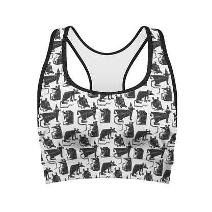 Black And White Rat Pattern Print Women's Sports Bra