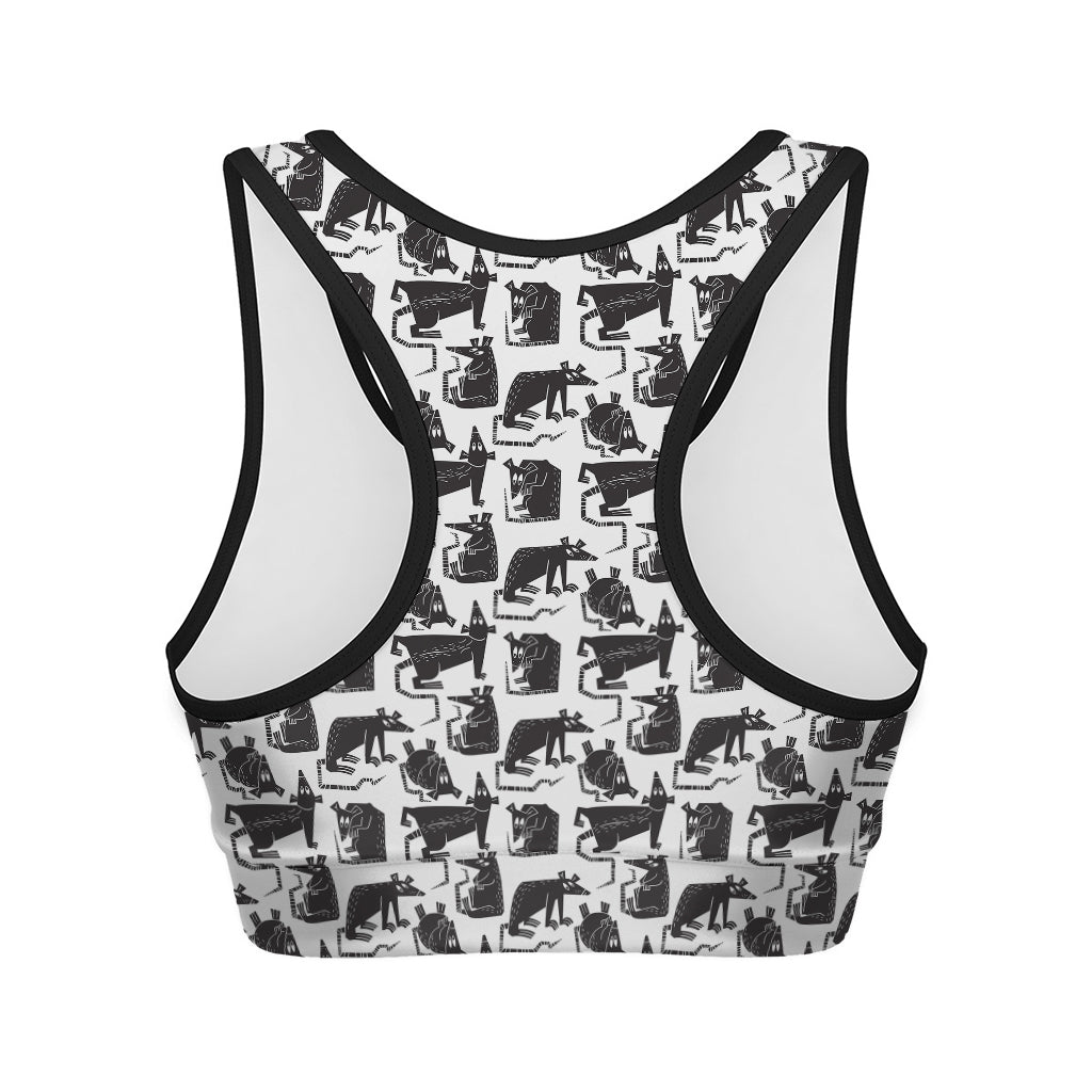 Black And White Rat Pattern Print Women's Sports Bra