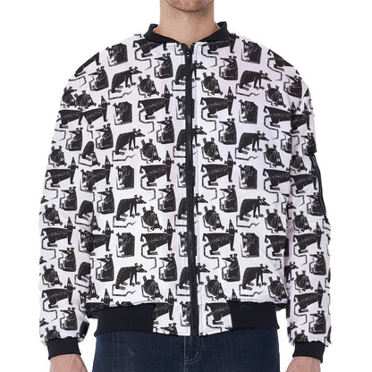 Black And White Rat Pattern Print Zip Sleeve Bomber Jacket