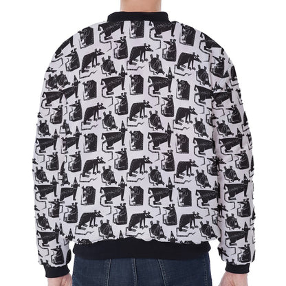 Black And White Rat Pattern Print Zip Sleeve Bomber Jacket