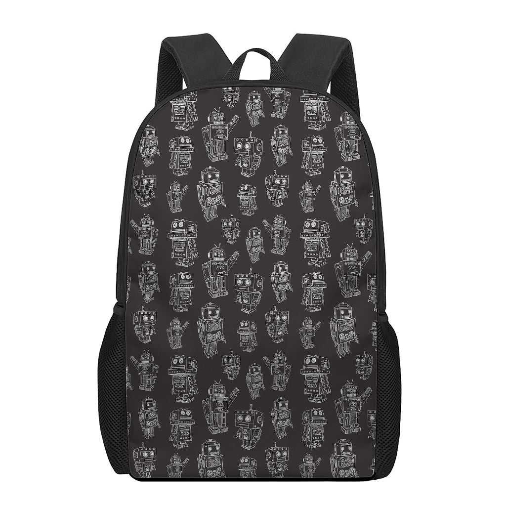 Black And White Robot Pattern Print 17 Inch Backpack