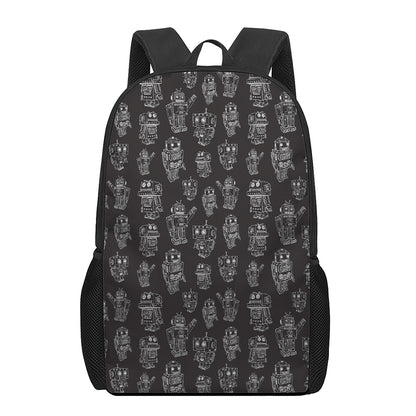 Black And White Robot Pattern Print 17 Inch Backpack