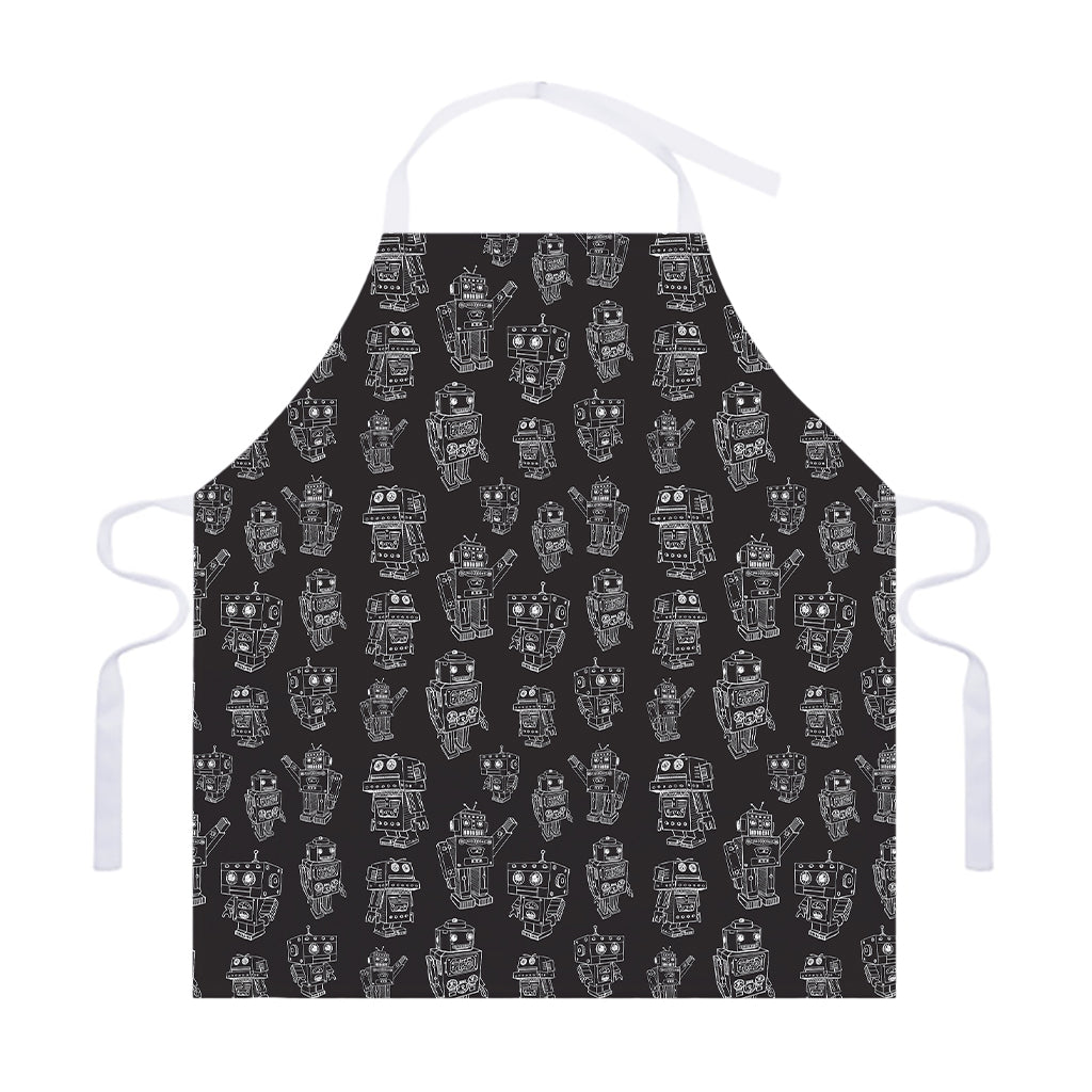 Black And White Robot Pattern Print Adjustable Apron