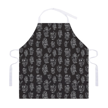 Black And White Robot Pattern Print Adjustable Apron