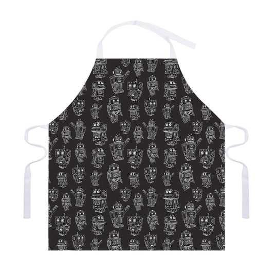 Black And White Robot Pattern Print Adjustable Apron
