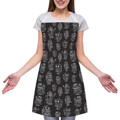 Black And White Robot Pattern Print Adjustable Apron