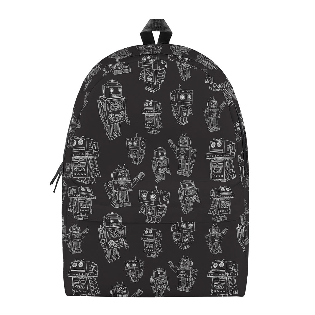 Black And White Robot Pattern Print Backpack