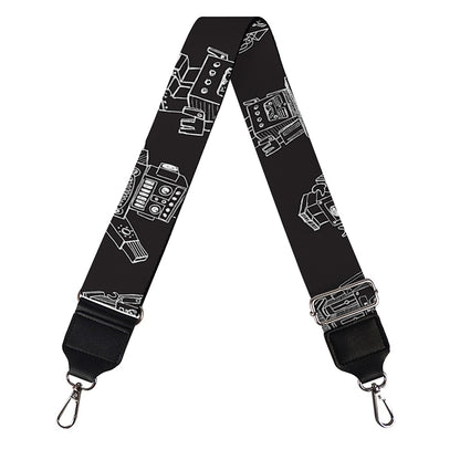 Black And White Robot Pattern Print Bag Strap